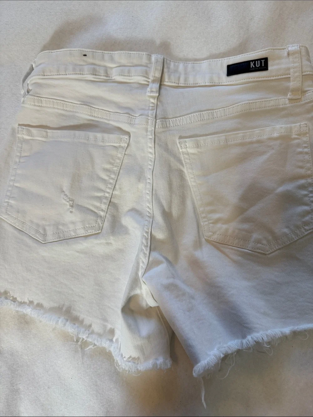 KUT from the Kloth Jane White Distressed Denim Long Shorts Size 4 Frayed Hem